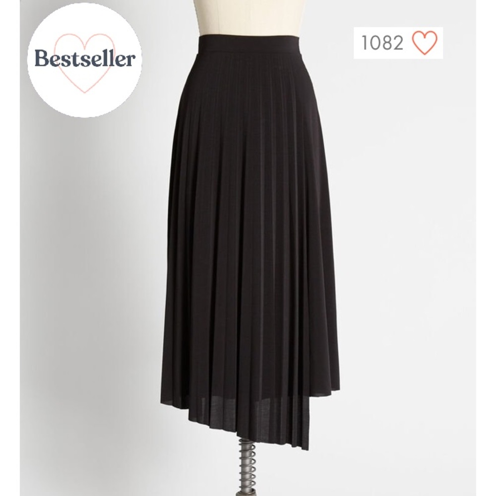 Pleated Asymmetric Midi Skirt - Black